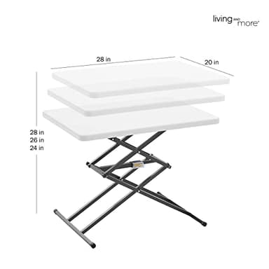 Living and More 28inch Height-Adjustable Personal Table, TV Tray, Portable Dinner Table, Multi-Purpose, Lightweight, No Assembly, Easy Fold and Storage, White - Image 3