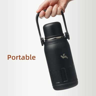 Insulated Water Bottle with Handle and Strap,Vacuum Travel Tumbler with Cup Lid,Thermo Coffee Cup for Hot Cold Drinks 27 OZ,Black - Image 6