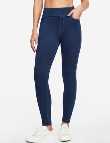 IUGA Stretchy Jeans for Women High Waist Jeggings Tummy Control Skinny Jeans Pull on Leggings with Pockets Trendy Casual(Dark Blue, Medium) - Image 2