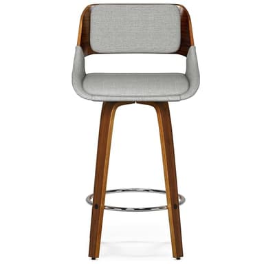 SIMPLIHOME Carly Swivel Bar Stools (Set of 2) - 16 inch Seat Height Upholstered Wood Chairs in Grey Linen Look Fabric, Contemporary Seating for Kitchen or Bar with Walnut Finish - Image 4