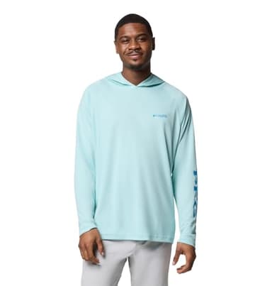 Columbia Mens PFG Terminal Tackle Long Sleeve Fishing Hoodie, Spray/Blue Echo Logo, Medium - Image 1