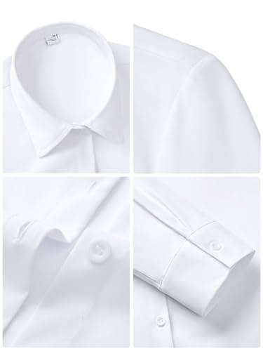 siliteelon Button Down Shirt Women White Collared Stain Shield Dress Shirts Wrinkle Free Long Sleeve Business Button Up Shirt Stretch Fitted Solid Casual Work Blouse - Image 5