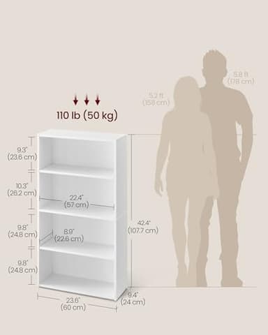 VASAGLE CUSTOS Collection - Bookshelf, 4-Tier Bookcase, Book Shelf, Open Storage Shelf, 9.4 x 23.6 x 42.4 Inches, for Living Room, Home Office, Dinning Room, Cloud White ULBC164T14 - Image 3