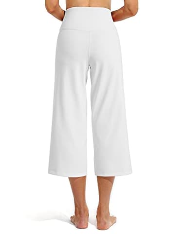 Promover Wide Leg Pants Woman Capri Yoga Pants Loose Fit Casual Lounge Workout Culotte Pants Tummy Control Dress Pants Dressy Summer(White,M,23") - Image 5