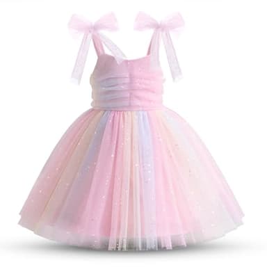 TTYAOVO Toddler Baby Dress Birthday Party Tulle Girl Dresses Size 100(3 Years, 2108 Rainbow) - Image 1