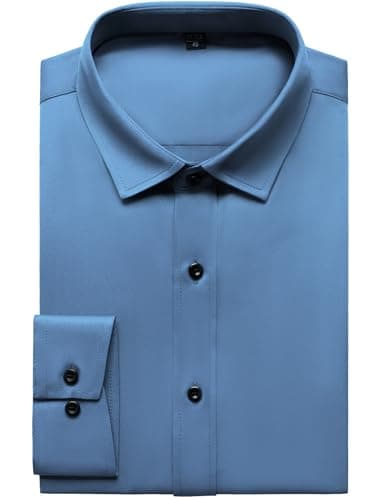 JEMITOP Men's Stretch Wrinkle Free Dress Shirts Formal Wedding Prom Long Sleeve Button Down Shirt Classic Blue XXL - Image 6