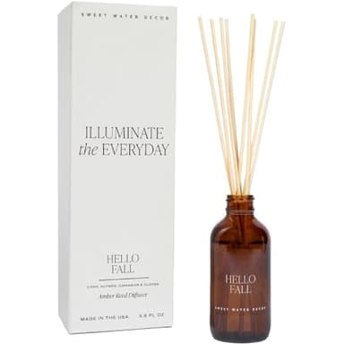 Sweet Water Decor Hello Fall Reed Diffuser Set - Hot Cider, Cinnamon, Cloves, Apple, and Nutmeg Fall Scented Diffuser - Scent Diffusers for Home, Fall Home Decor Long Lasting Fragrance Made in the USA - Image 1