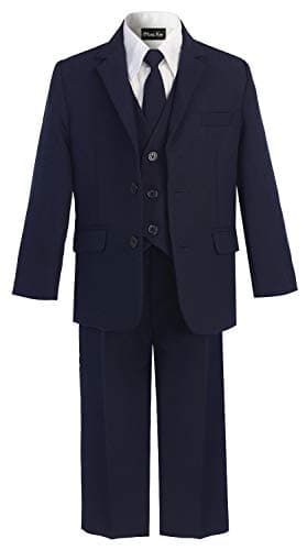 OLIVIA KOO Boys Solid 5-Piece Formal Suit Set with Matching Neck Tie Navy - Image 1