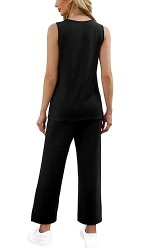 WIHOLL Lounge Sets for Women 2 Piece Summer Outfits Matching Sets Womens Clothing Vacation Outfits Business Casual Work Wide Leg Crop Pants Airport Travel Outfits 2025 Black L - Image 5
