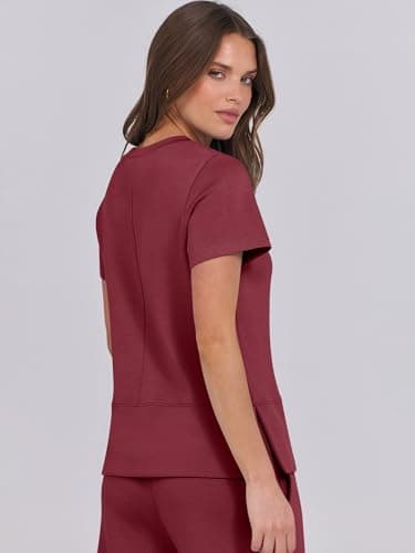 ANRABESS Women 2 Piece Lounge Sets Summer Travel Sweat Outfits Short Sleeve Wide Leg Casual Matching Tracksuits Clothes Wine Red Large - Image 8