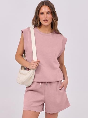 ANRABESS Two Piece Sets for Women 2025 Summer Short Lounge Set Casual Beach Vacation Outfits Spring Sweatsuits Tracksuit Light Pink X-Large - Image 2