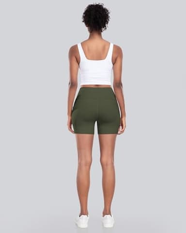 CHRLEISURE Womens Biker Yoga Shorts with Pockets: High Waisted Tummy Control Spandex Workout Athletic Gym Shorts 4 Packs(5'' Black,Gray,Navy,JGreen, M) - Image 5