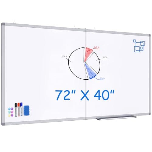 Magnetic White Board Dry Erase Board for Wall,72" x 40" Wall-Mounted Aluminum Frame Marker Board, Foldable Portable Whiteboard with a Long Pen Tray for School, Classroom, Office & Home - Image 1