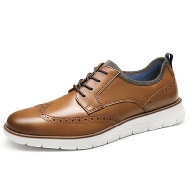 Mens Comfortable Dress Shoes, Oxford Breathable Dress Sneakers Lightweight for Men, Business Casual Shoes with Wingtip for Office Walking Brown - Image 1