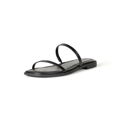 The Drop Women's Paris Square Toe Two Strap Flat Sandal, Black, 7 - Image 1