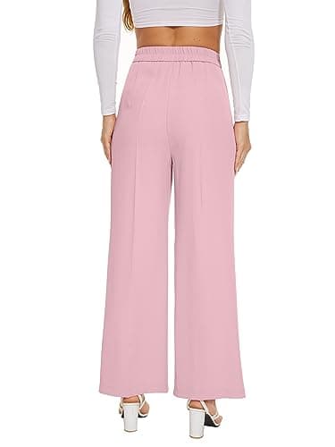 KICZOY Women's Wide Leg High Waist Pants Loose Fit Back Elastic Waist Pleated Front Trousers for Work Casual Pink - Image 6
