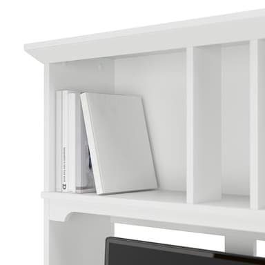 Bush Furniture Salinas Computer Desk with Hutch | Study Table with Drawers, Cabinets & Pullout Keyboard/Laptop Tray | Modern Home Office Desk in Pure White and Shiplap Gray | Work Desk with Storage - Image 7