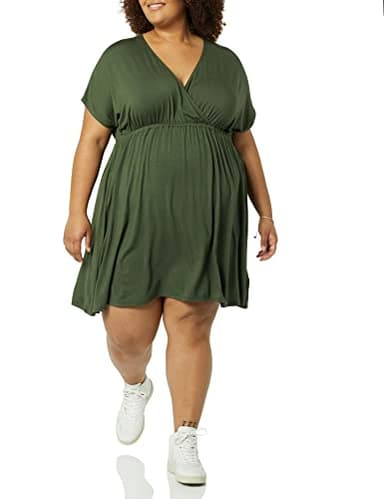 Amazon Essentials Women's Surplice Dress (Available in Plus Size), Dark Olive, Small - Image 4