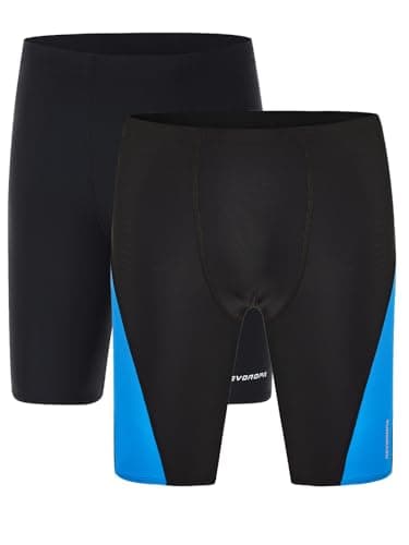 DEVOROPA 2 Pack Boys' Swim Jammers Youth Competitive Swim Team Suit Quick Dry Athletic Swimming Shorts UPF 50+ Black/Black-Blue XS - Image 1