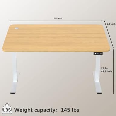 Furmax Electric Height Adjustable Standing Desk Large 55 x 24 Inches Sit Stand up Desk Home Office Computer Desk Memory Preset with T-Shaped Metal Bracket, Light Wood - Image 7