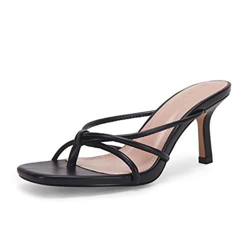 LAICIGO Women's Square Open Toe Flip Flops Kitten Stiletto Heels Strappy Thong Mules Sandals - Image 1