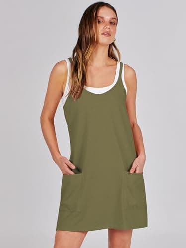 ANRABESS Women Athletic Dress Summer Tennis Workout Active Sports Mini Romper Dress Built in Shorts Travel Vacation Clothes Army Green Large - Image 7