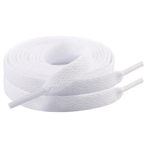 MOCATH 2 Pairs Flat Shoe laces Colorful Shoelaces for Sneakers Athletic Running Shoes Boot Strings 5/16" Wide White 32" - Image 1