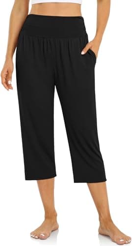UEU Women's High Waist Capri Casual Summer Wide Leg Yoga Pants Comfy Lounge Capris Sweatpants with Pockets - Image 1