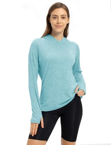 TBMPOY Womens UPF 50+ Sun Protection Hoodie Shirt Long Sleeve Fishing Hiking Outdoor UV Shirt Lightweight Light Blue XXL - Image 5