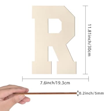 Wooden Letters 12 Inch, Large Wooden Letter R Shape Cutout Big Unfinished Vintage Sports Varsity Style Wood Alphabet Letters for Wall Decor Nursery Name Painting Crafts Party Room Home Decoration - Image 2