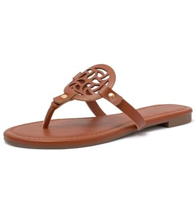 katliu Women's Flat Sandals Flip Flop Sandals Comfortable Dressy Thong Sandals Brown 10 - Image 1