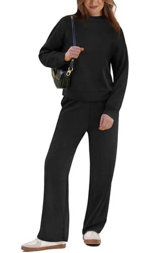 WIHOLL Lounge Sets for Women 2 Piece Fall Outfits Matching Sets Womens Clothing Winter Beach Vacation Outfits Business Casual Workout Sweatshirts Sweatpants Spring Airport Travel Outfits 2025 Black L - Image 2