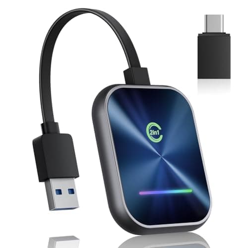 Wireless CarPlay Adapter for iPhone , 2 in 1 Wireless CarPlay & Android Auto Adapter Converts Factory Wired CarPlay to Wireless, Plug and Play Car Play Wireless Adapter, Compatible iPhone/Android