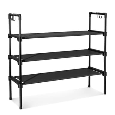 LANTEFUL 3 Tier Shoe Rack for Closet, Shoe Organizer with 5 Hooks, Long Shoe Shelf Storage for Sneaker and Boot Stackable Free Standing Shoe Rack for Entryway, Garage, Small Spaces, Dorm - Image 8