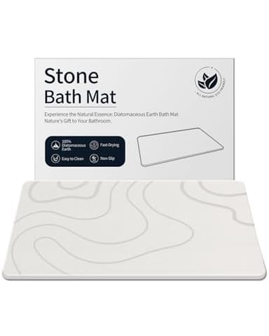 ZIKIBL Stone Bath Mat Diatomaceous Earth Shower Mat Non-Slip Super Absorbent Diatomite Stone Mats for Bathroom Floor/Ktichen Cuonter Quick-Drying Easy to Clean (24''*16''White) - Image 1