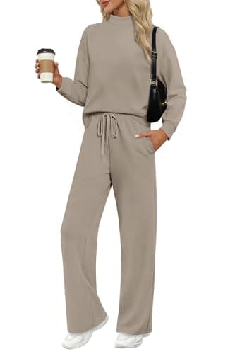 WIHOLL Track Suits for Women Set Long Sleeve Mock Neck Two Piece Outfits Fall Winter Fashion 2025 Work Out Sets Spring Break Fall Winter Resort Wear Cruise Light Coffee 2XL - Image 1