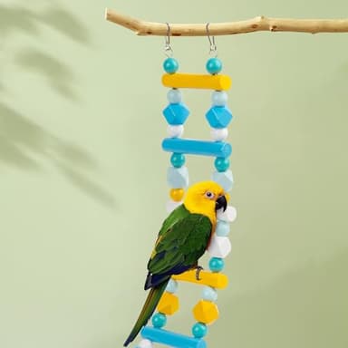 HASSLICKIT Wooden Ladders Bird Swing, Bird Cage Accessories, Climbing Hanging Cage Stands Colorful Toys for Budgerigar, Parakeet, Conure, Cockatiel, Mynah, Love Birds, Finches, BLUE,YELLOW - Image 7