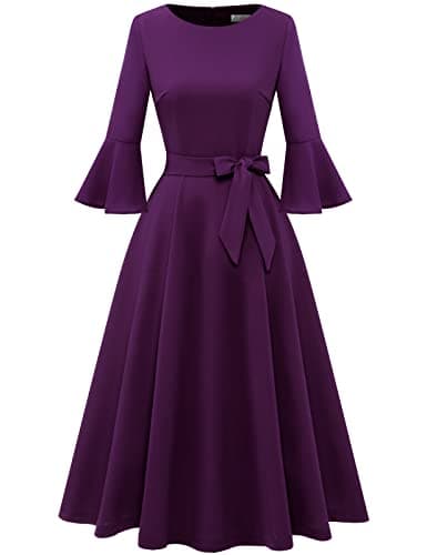 Midi Dresses for Women Wedding Guest Vintage for Women Mother of The Groom Dresses Cocktail Formal Bridesmaid Wedding Grape M - Image 1