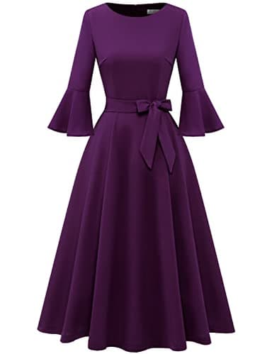 Midi Dresses for Women Wedding Guest Vintage for Women Mother of The Groom Dresses Cocktail Formal Bridesmaid Wedding Grape M - Image 1