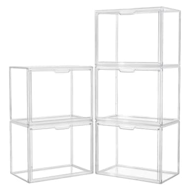 Acrylic Box Display Case, Clear Plastic Stackable Storage Bins with Magnetic Attraction Lid, Showcase for Cosmetic, Large Figures Collectibles (5 Pack, X-Large) - Image 1