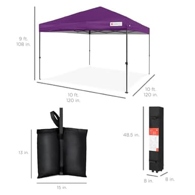 Best Choice Products 10x10ft 1-Person Setup Pop Up Canopy Tent Instant Portable Shelter w/ 1-Button Push, Case, 4 Weight Bags - Amethyst Purple - Image 9