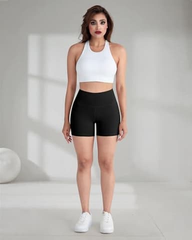 CHRLEISURE High Waisted Spandex Biker Shorts, Workout Booty Soft Yoga Shorts for Women (5" 4Packs 4Black, M) - Image 3