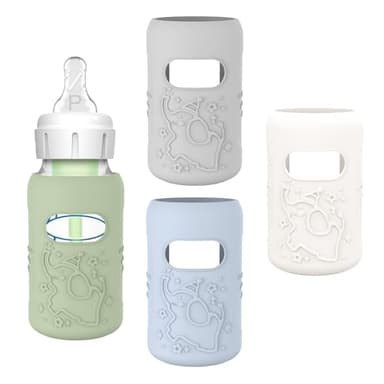 KingKam 4 Pack Silicone Sleeves for Dr. Brown's Glass Baby Bottles, Anti Breakage Baby Bottle Sleeves Holder, Compatible with Dr. Brown's Newborn Narrow Glass Baby Bottles 4oz - Image 1