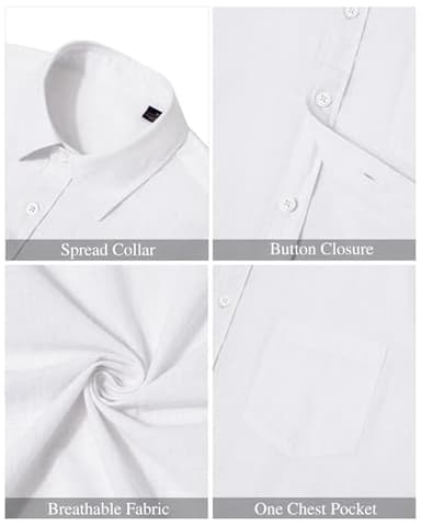 J.VER Men's Linen Shirts Casual Short Sleeve Button Down Shirt Fashion Summer Tops for Beach Vacation Wedding with Pocket White XXL Tall - Image 5