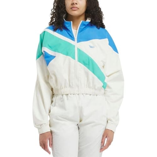 Reebok Women's Classics Track Top, Vintange Chalk/Kinetic Blue/Unleashd green, XX-Small