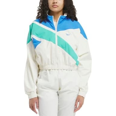 Reebok Women's Classics Track Top, Vintange Chalk/Kinetic Blue/Unleashd green, XX-Small