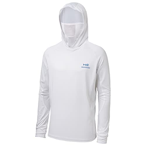 BASSDASH UPF 50+ Men’s Long Sleeve Fishing Shirt with Mask UV Neck Gaiter Hoodie White - Image 1