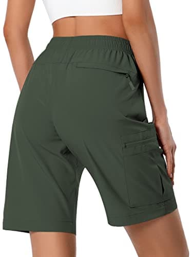 Women's Lightweight Hiking Cargo Shorts Quick Dry Athletic Shorts for Camping Travel Golf with Zipper Pockets Water Resistant Army Green - Image 3