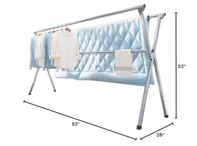 Vikaqi Clothes Drying Rack 63 Inches Folding Indoor Outdoor, Drying Rack Clothing Collapsible, Foldable Portable Laundry Drying Rack, Heavy Duty Laundry Hanger Dryer Rack, with 20 Hooks 12 Clips - Image 2
