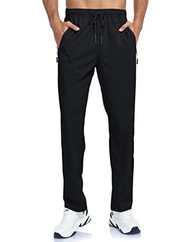 GAXIDES Mens Athletic Workout Jogging Pants with Zipper Pockets Waterproof Sweatpants Mens Lightweight Quick Dry Black M - Image 2